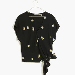 Madewell Black Sash-Tie Top in Lazy Daisies